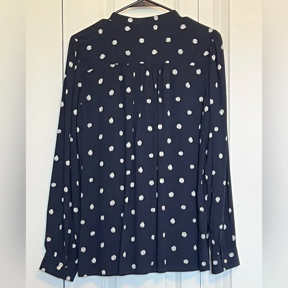 Loft Navy blue and white long sleeve button down blouse